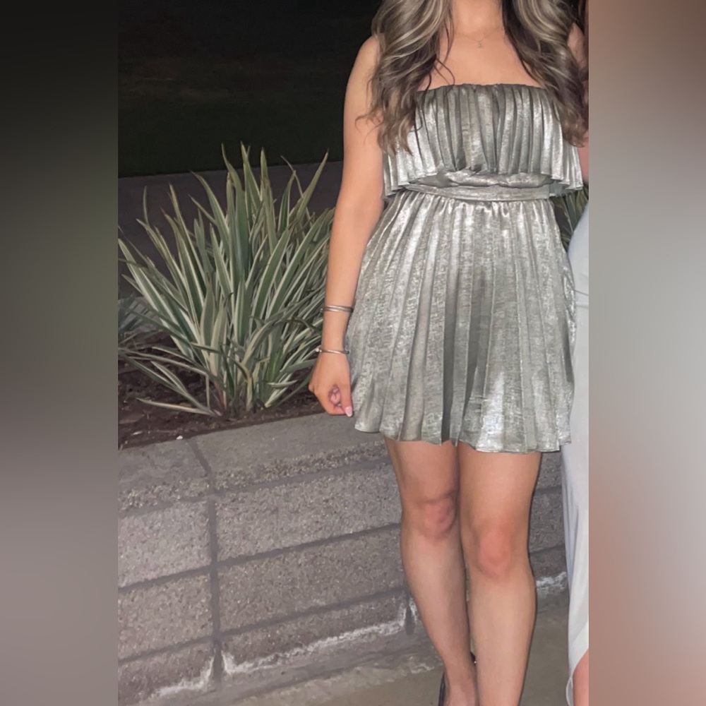 Ramy Brook Ryleigh - Silver pleated mini dress SZ 0